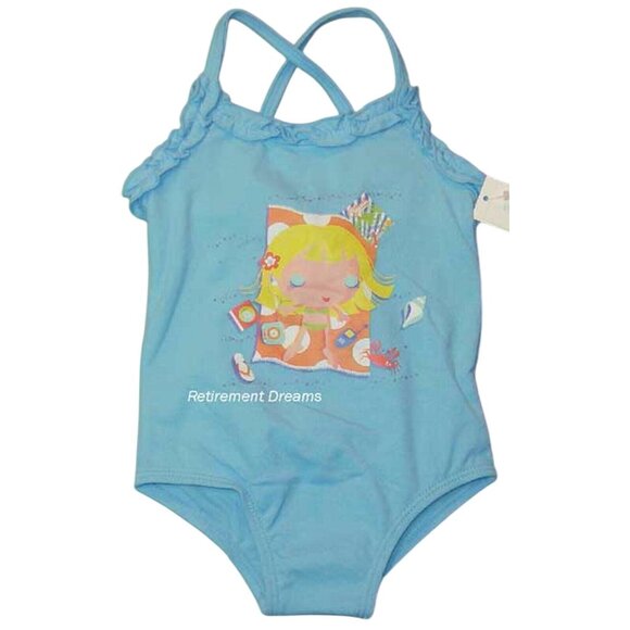 WonderKids Size 12 Months Infant Baby Girls Blue One Piece Swim Bathing suit NEW - Picture 1 of 5